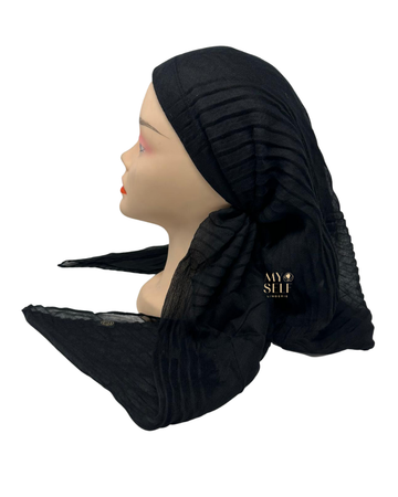 Cherie SP243BK Black Pleated Pre-Tied Open Back Bandanna myselflingerie.com